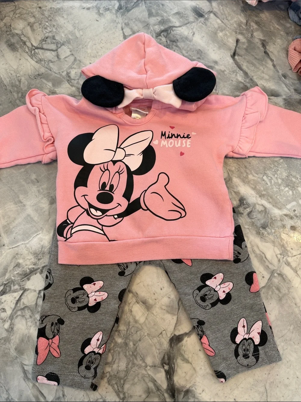 Disney Pink Minnie Mouse Hooded Sweatshirt and Gray Minnie Leggings Set